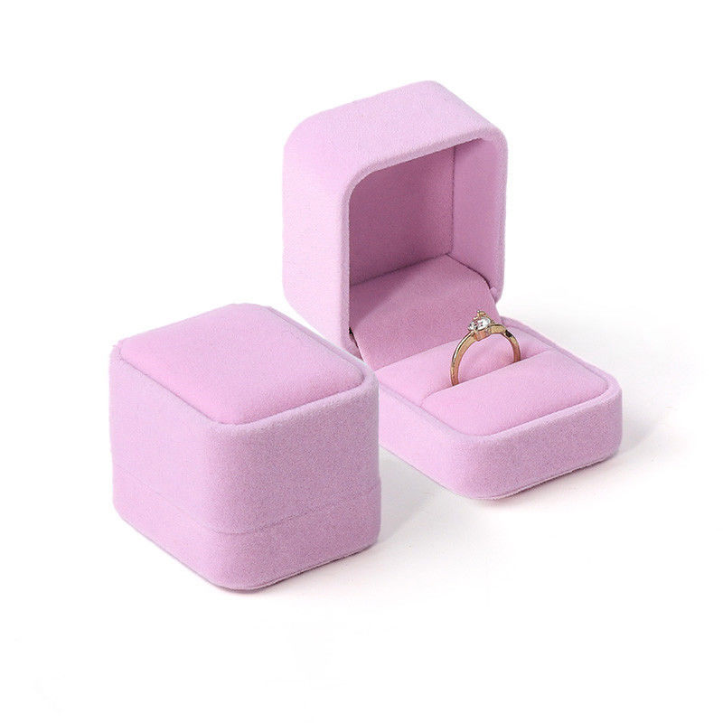 square pink Velvet Jewelry wedding ring packaging flip Jewellery Box