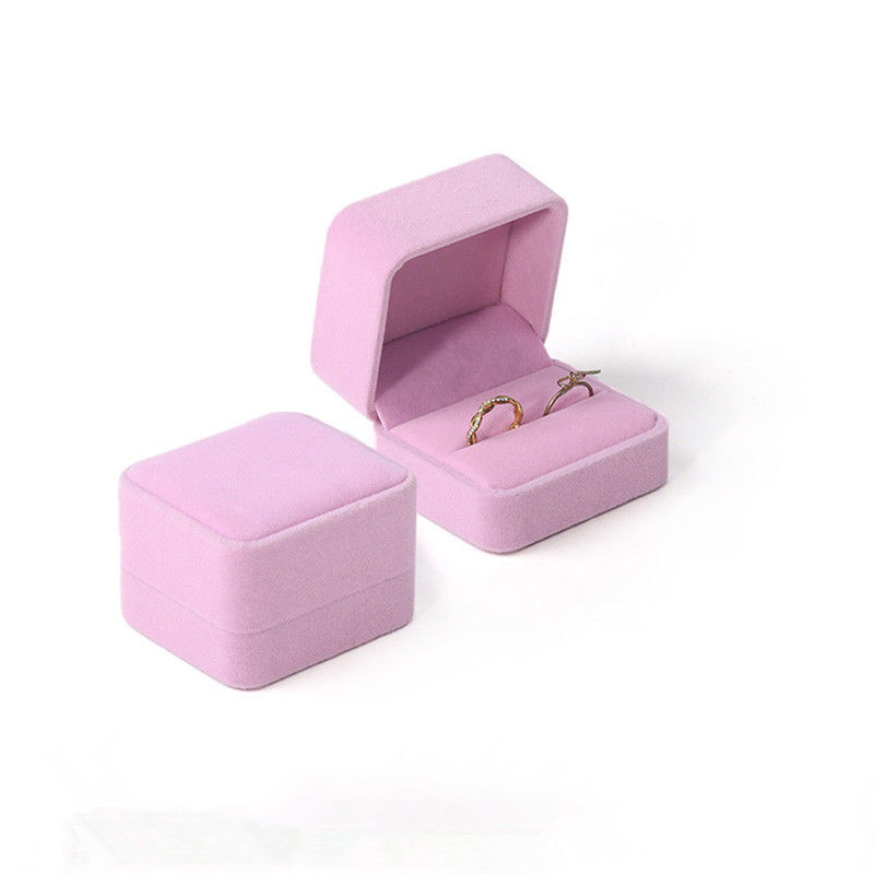 square pink Velvet Jewelry wedding ring packaging flip Jewellery Box