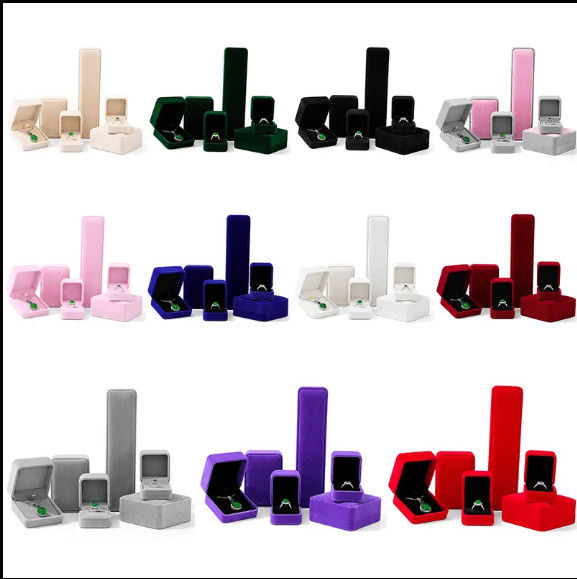 square pink Velvet Jewelry wedding ring packaging flip Jewellery Box