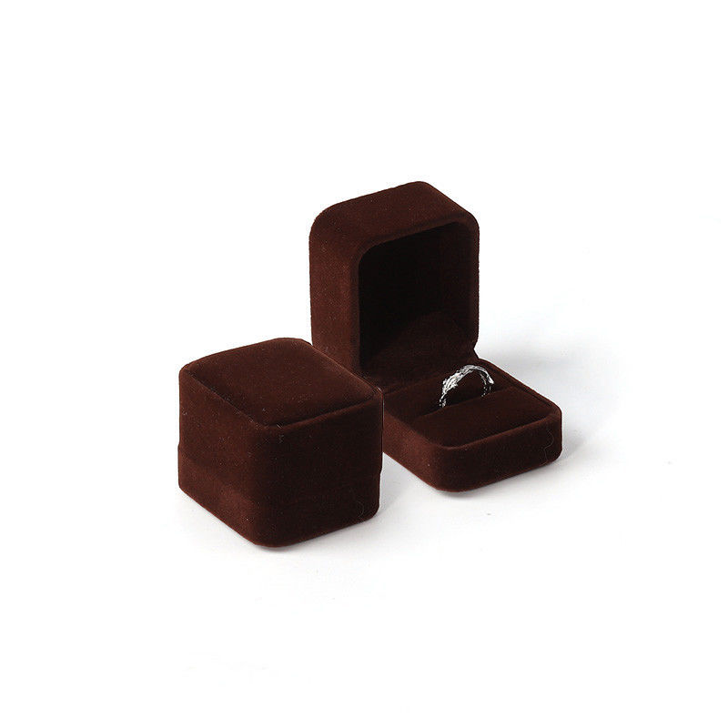 Custom Velvet Brown Jewellery Ring Packaging Box Double Ring Box For Wedding Ceremony