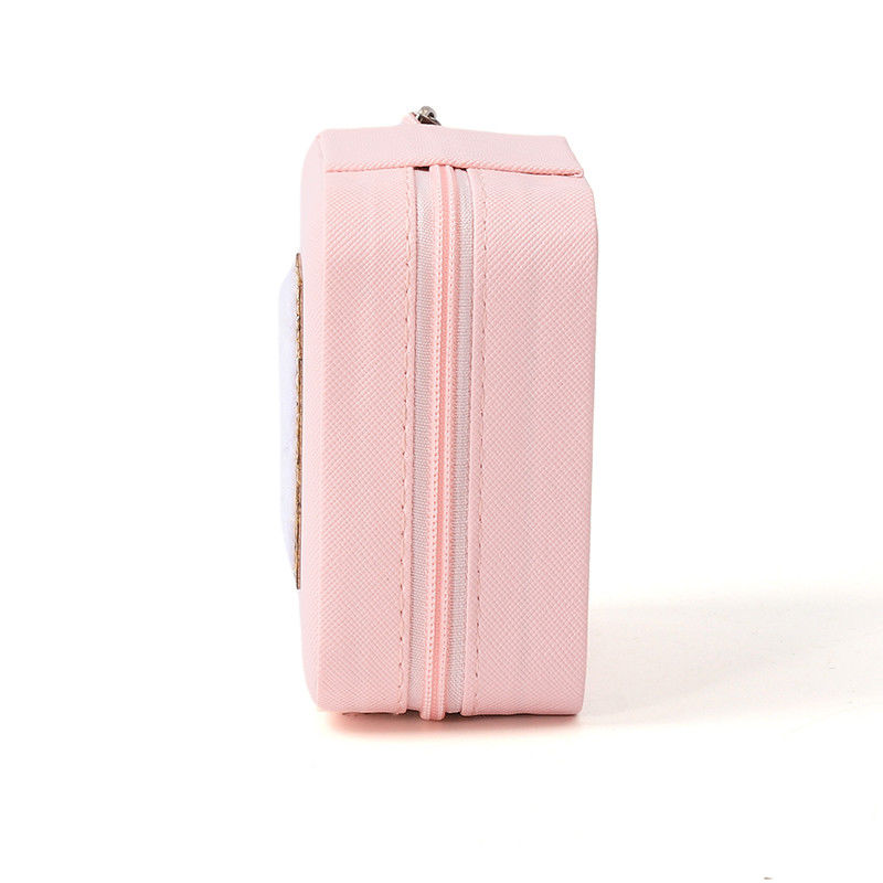 Portable Small Pu Leather Beaded Velvet Pink Jewelry Storage Box