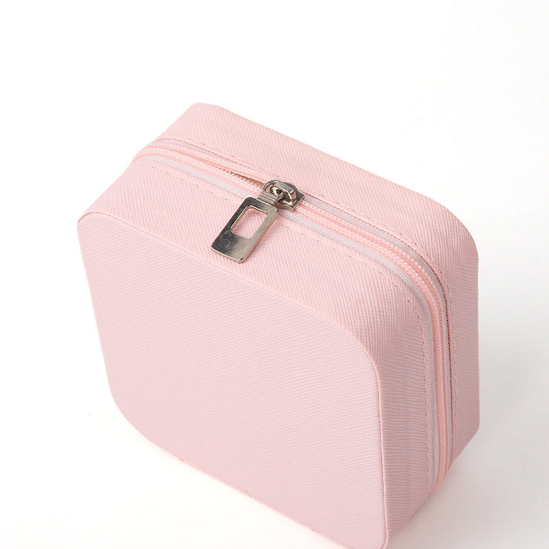 Portable Small Pu Leather Beaded Velvet Pink Jewelry Storage Box