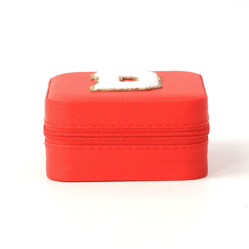 Portable Small Leather Red Jewelry Storage Box Overall Display