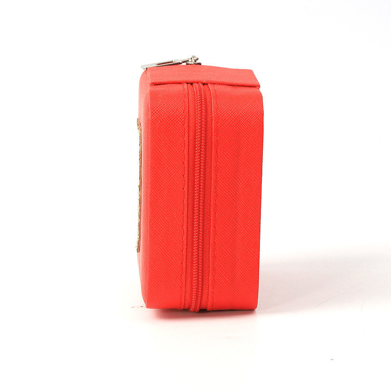 Portable Small Leather Red Jewelry Storage Box Overall Display