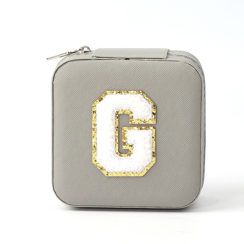 Small Leather Gray Jewelry Organizer Travel Case Jewelry Storage Box