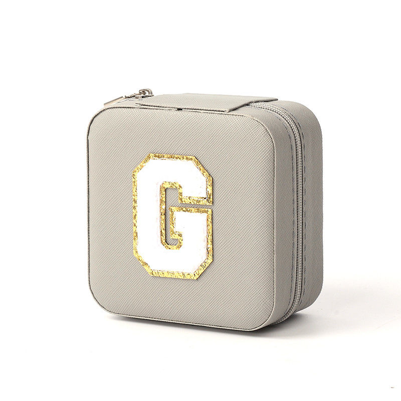 Small Leather Gray Jewelry Organizer Travel Case Jewelry Storage Box