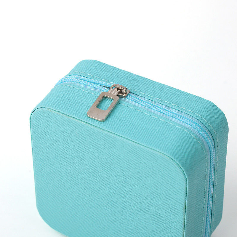 Custom Portable Small Leather Sky Blue Jewelry Organizer Travel Case