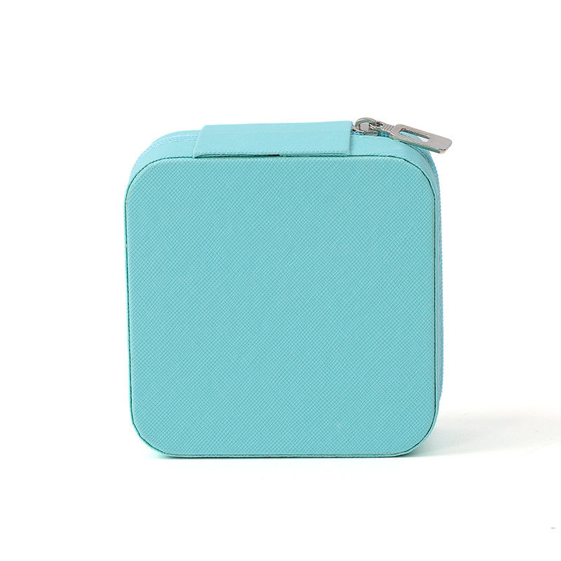 Custom Portable Small Leather Sky Blue Jewelry Organizer Travel Case