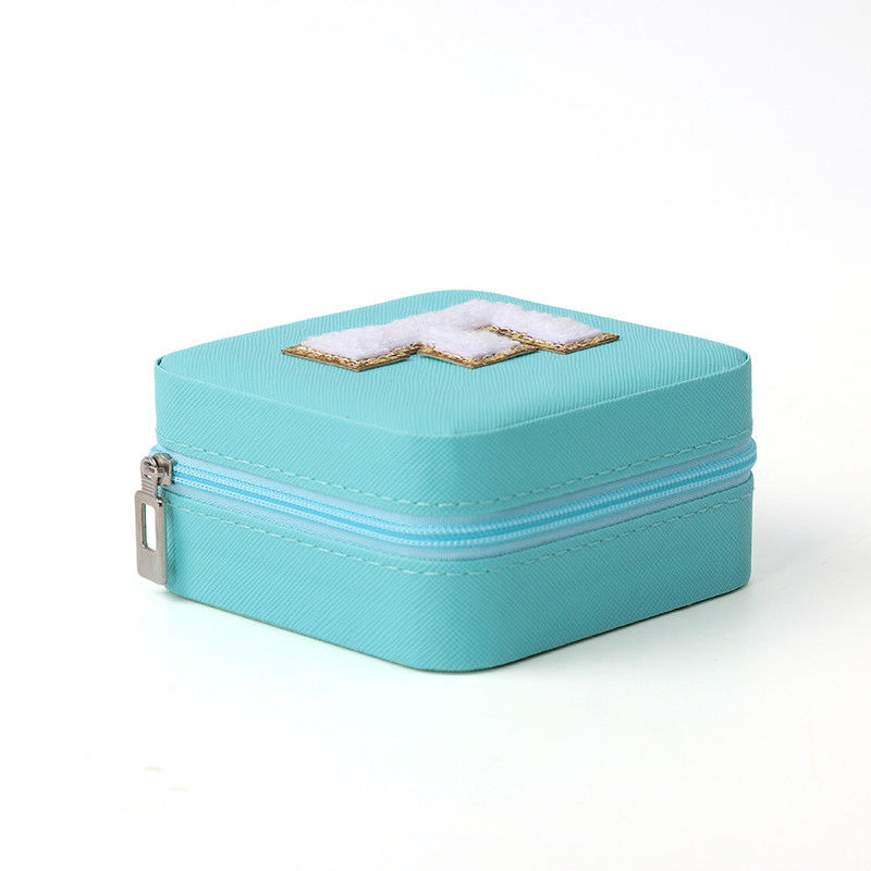 Custom Portable Small Leather Sky Blue Jewelry Organizer Travel Case