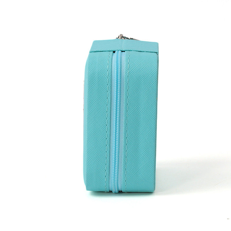 Custom Portable Small Leather Sky Blue Jewelry Organizer Travel Case