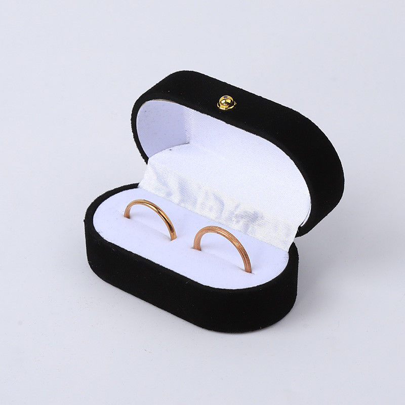 Personalized Custom Black Velvet Jewelry Packaging Wedding Engagement Double Ring Luxury Jewellery Box