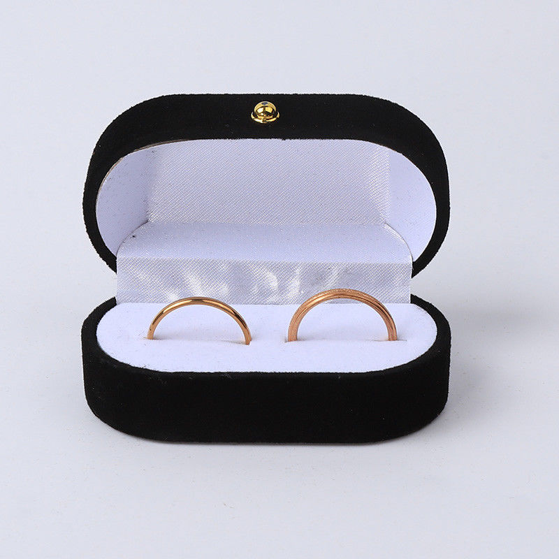 Personalized Custom Black Velvet Jewelry Packaging Wedding Engagement Double Ring Luxury Jewellery Box