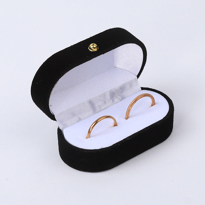 Personalized Custom Black Velvet Jewelry Packaging Wedding Engagement Double Ring Luxury Jewellery Box