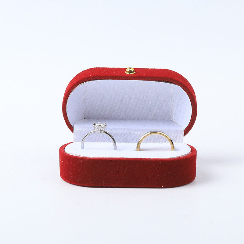 Luxury Jewellery Box Personalized Custom Red Velvet Jewelry Packaging Wedding Engagement Double Ring Box