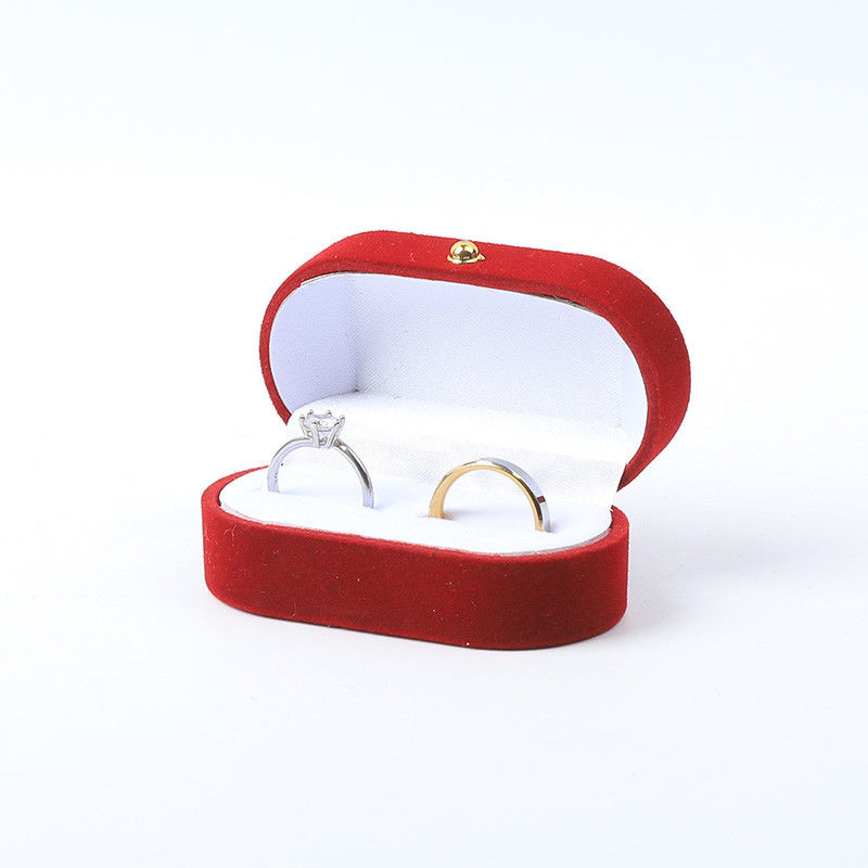 Luxury Jewellery Box Personalized Custom Red Velvet Jewelry Packaging Wedding Engagement Double Ring Box
