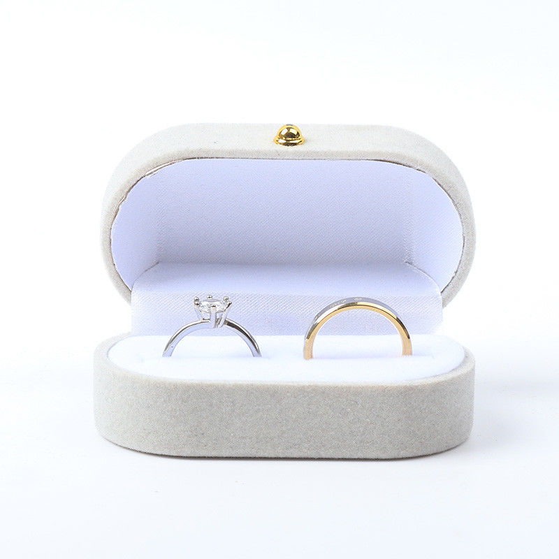 Luxury Jewellery Box Personalized Custom Gray Velvet Jewelry Packaging Wedding Engagement Double Ring Box