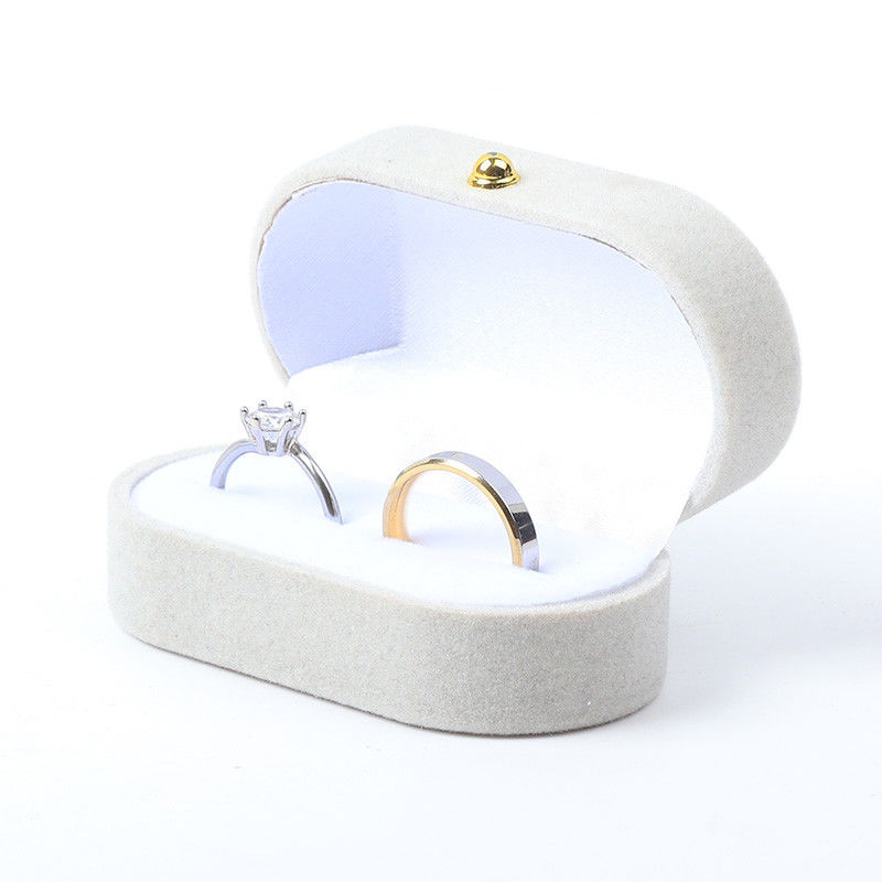 Luxury Jewellery Box Personalized Custom Gray Velvet Jewelry Packaging Wedding Engagement Double Ring Box