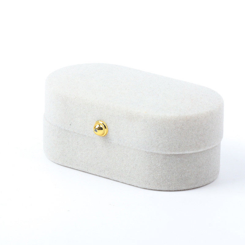 Luxury Jewellery Box Personalized Custom Gray Velvet Jewelry Packaging Wedding Engagement Double Ring Box