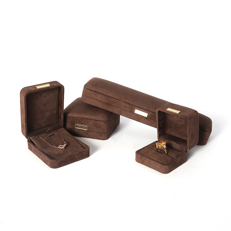 Octagonal army brown Velvet Jewelry Box customizable flip Jewellery Box With Golden patch