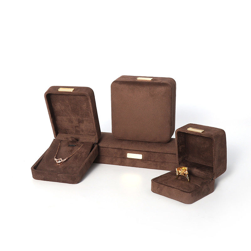 Octagonal army brown Velvet Jewelry Box customizable flip Jewellery Box With Golden patch