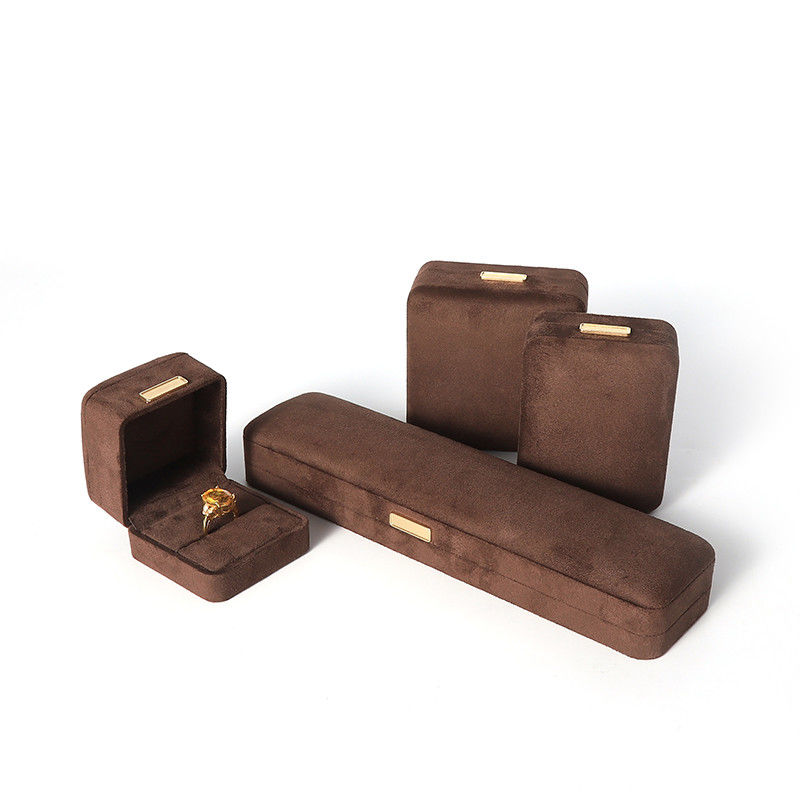 Octagonal army brown Velvet Jewelry Box customizable flip Jewellery Box With Golden patch