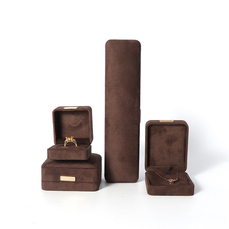 Octagonal army brown Velvet Jewelry Box customizable flip Jewellery Box With Golden patch