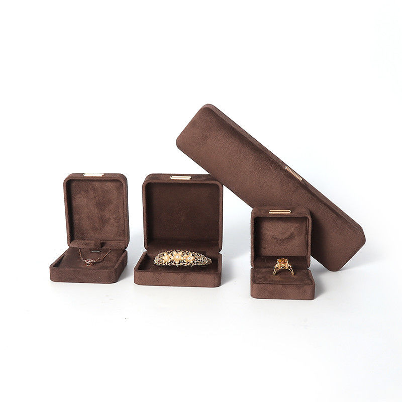 Octagonal army brown Velvet Jewelry Box customizable flip Jewellery Box With Golden patch