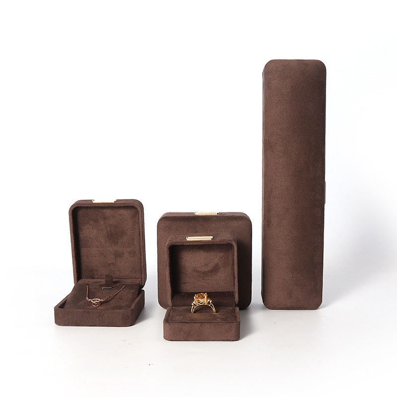 Octagonal army brown Velvet Jewelry Box customizable flip Jewellery Box With Golden patch