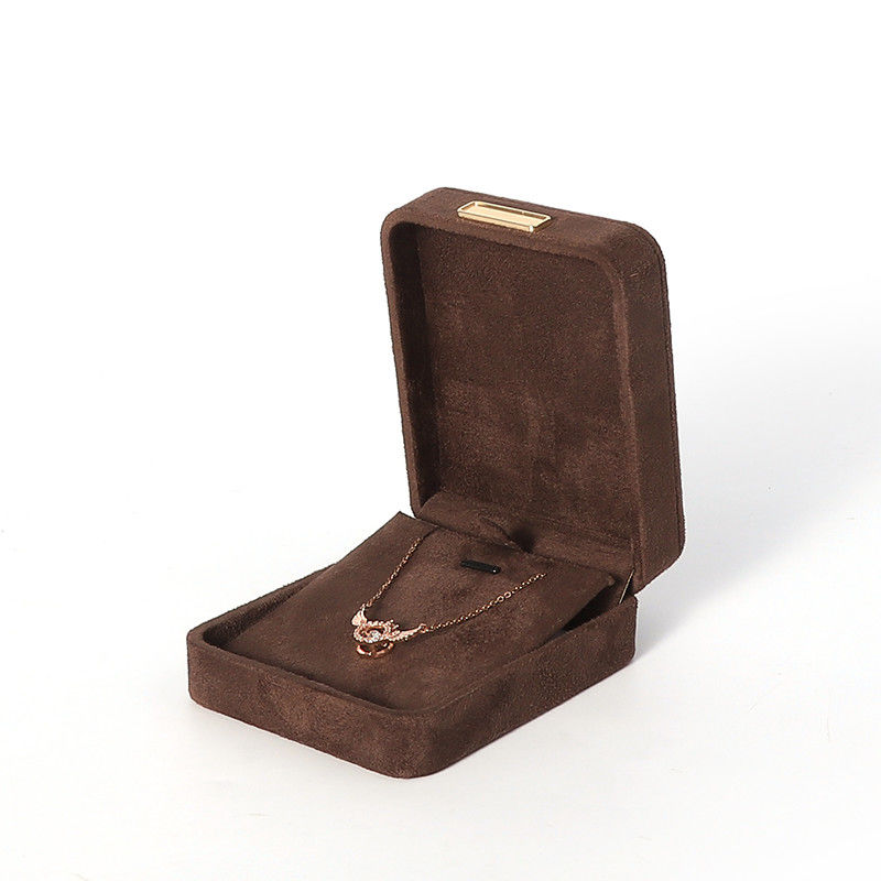 Octagonal army brown Velvet Jewelry Box customizable flip Jewellery Box With Golden patch