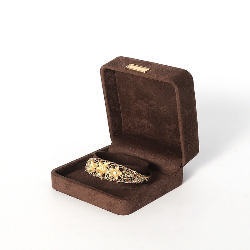 Octagonal army brown Velvet Jewelry Box customizable flip Jewellery Box With Golden patch