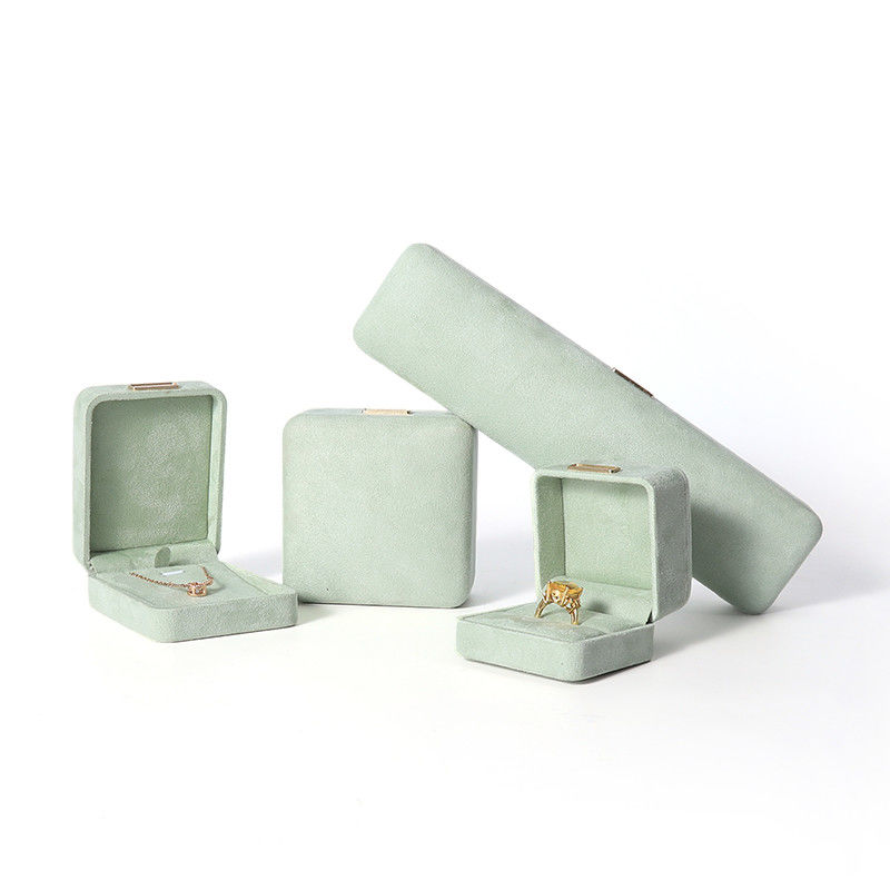Octagonal light green Velvet Jewelry Box customizable flip Jewellery Box With Golden patch