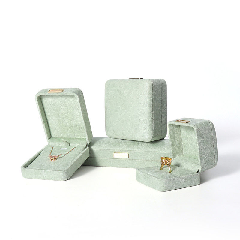 Octagonal light green Velvet Jewelry Box customizable flip Jewellery Box With Golden patch