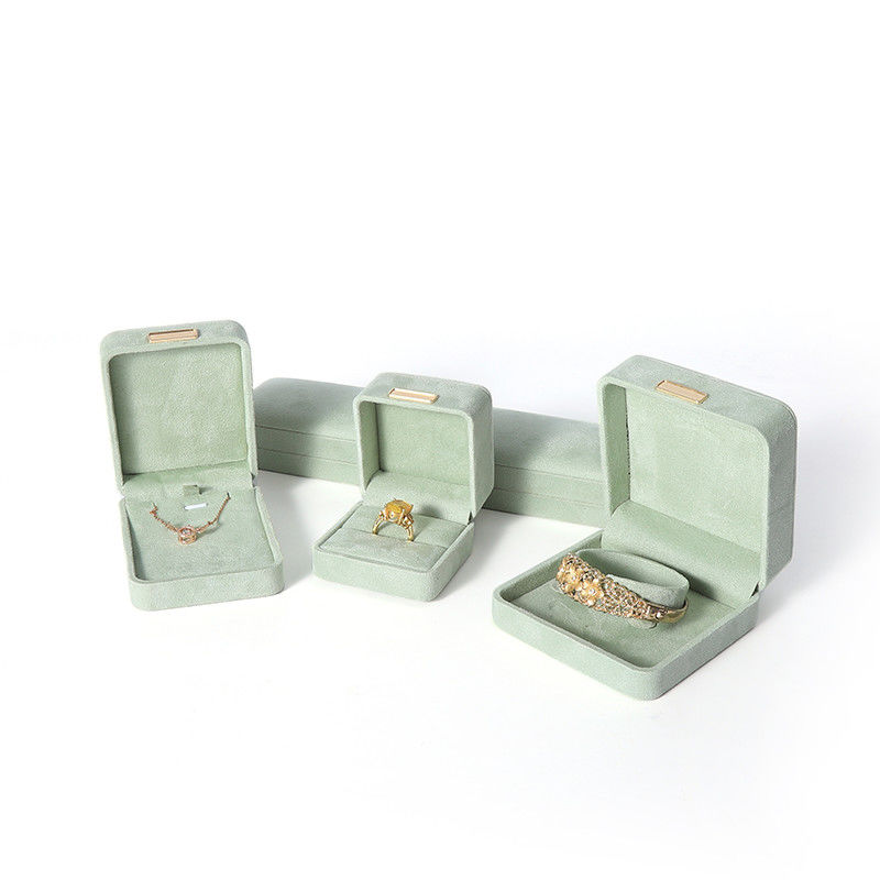 Octagonal light green Velvet Jewelry Box customizable flip Jewellery Box With Golden patch