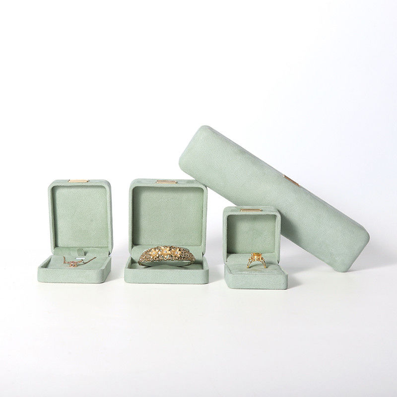 Octagonal light green Velvet Jewelry Box customizable flip Jewellery Box With Golden patch