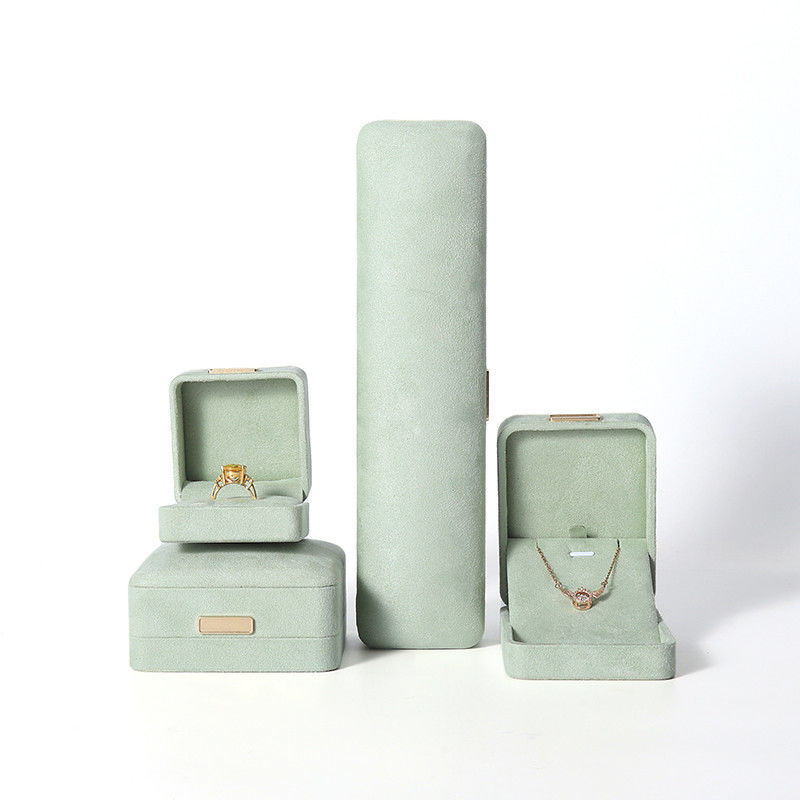 Octagonal light green Velvet Jewelry Box customizable flip Jewellery Box With Golden patch