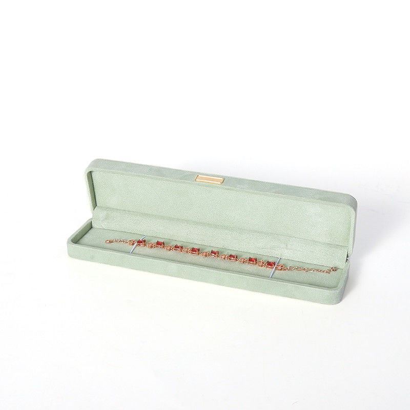 Octagonal light green Velvet Jewelry Box customizable flip Jewellery Box With Golden patch