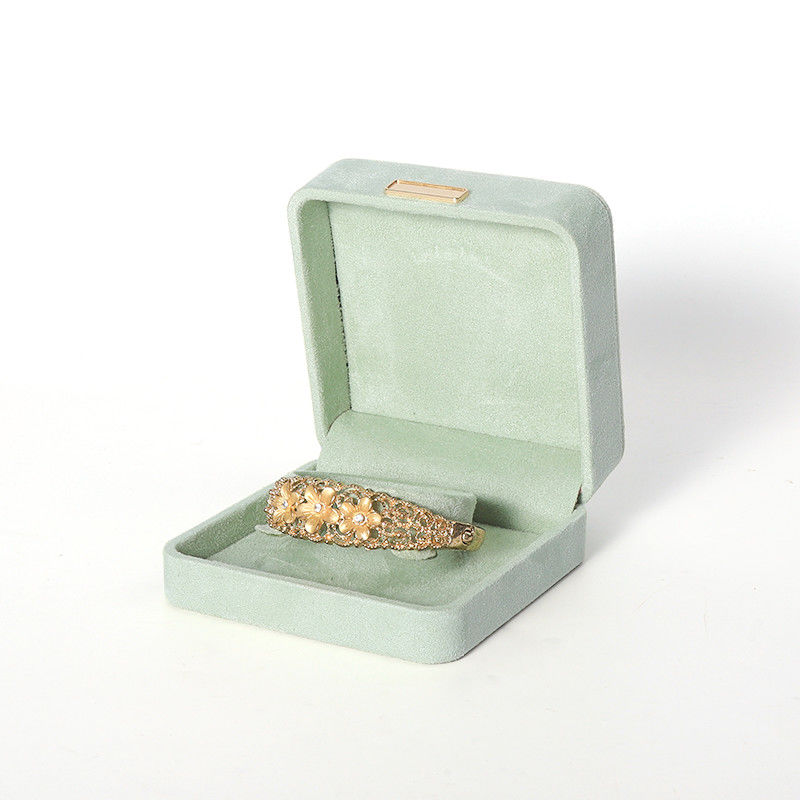 Octagonal light green Velvet Jewelry Box customizable flip Jewellery Box With Golden patch