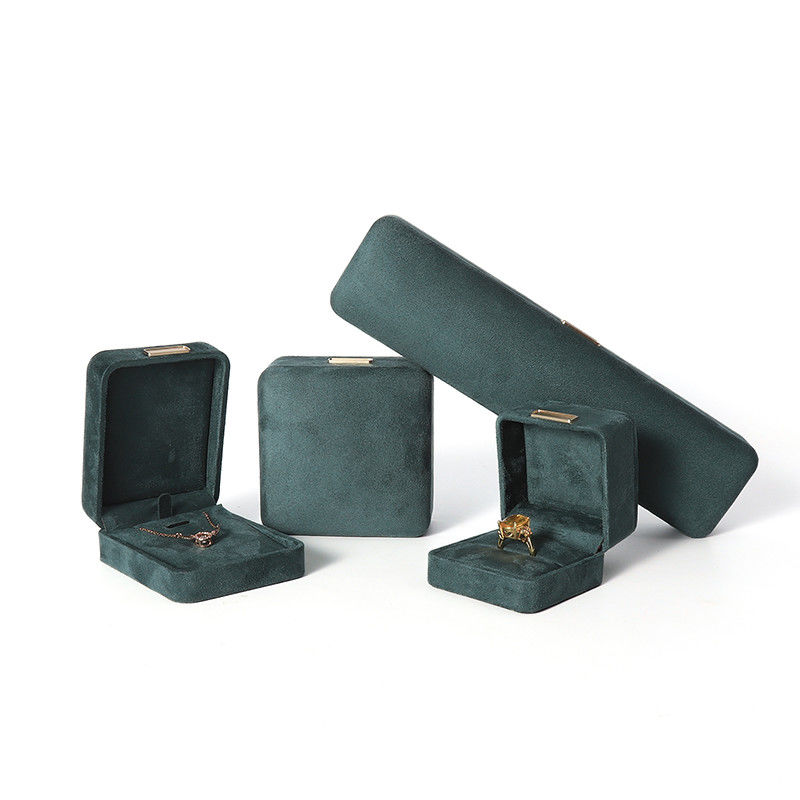 Octagonal army green Velvet Jewelry Box customizable flip Jewellery Box With Golden patch