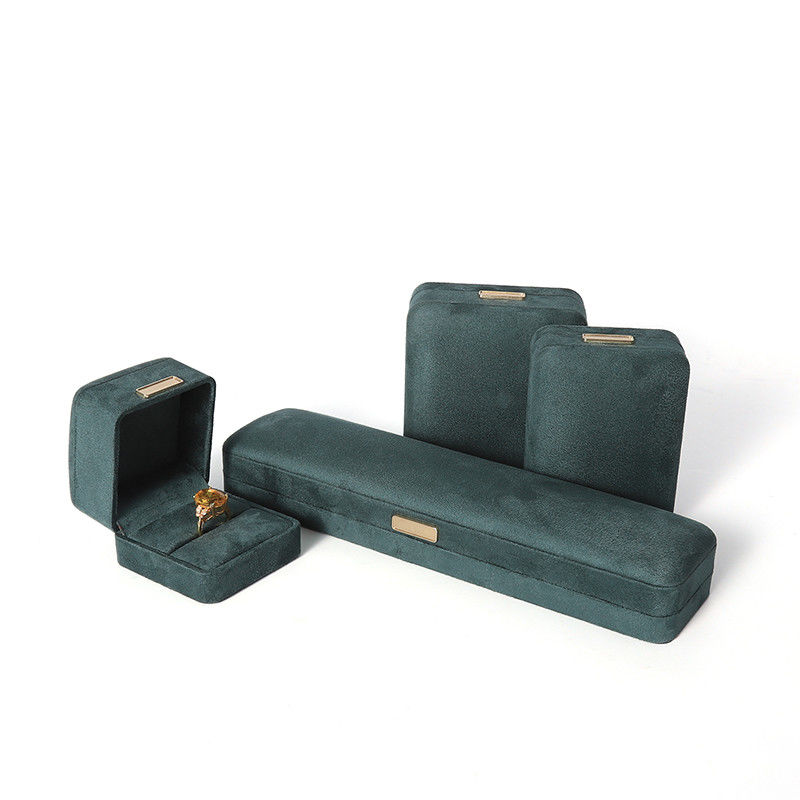 Octagonal army green Velvet Jewelry Box customizable flip Jewellery Box With Golden patch