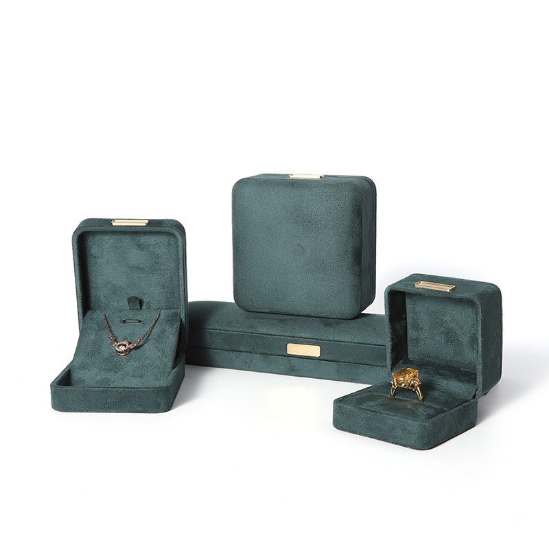 Octagonal army green Velvet Jewelry Box customizable flip Jewellery Box With Golden patch