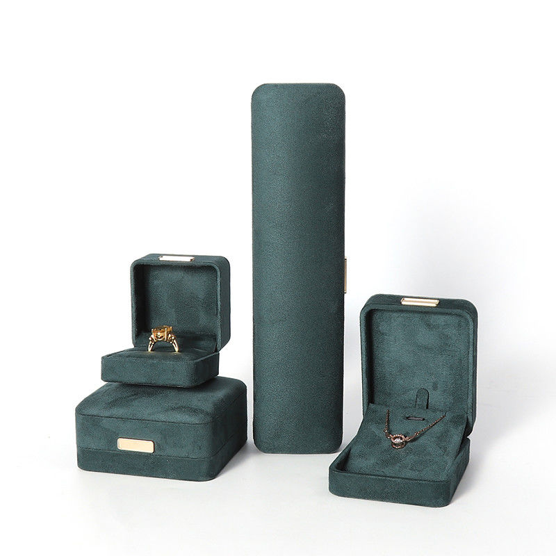 Octagonal army green Velvet Jewelry Box customizable flip Jewellery Box With Golden patch