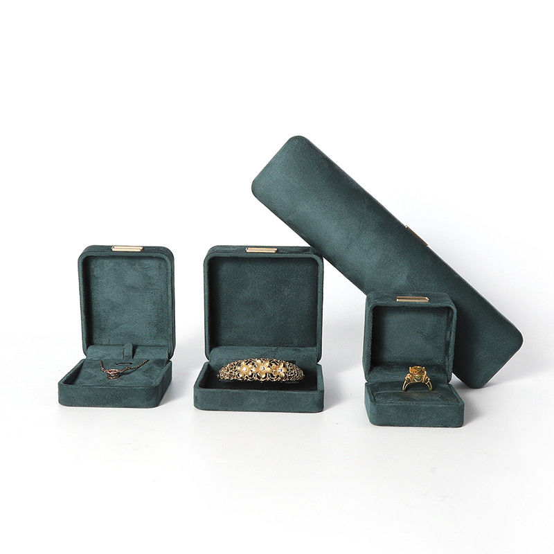 Octagonal army green Velvet Jewelry Box customizable flip Jewellery Box With Golden patch