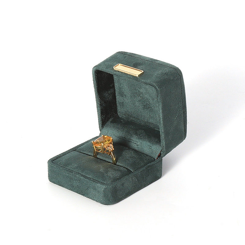 Octagonal army green Velvet Jewelry Box customizable flip Jewellery Box With Golden patch
