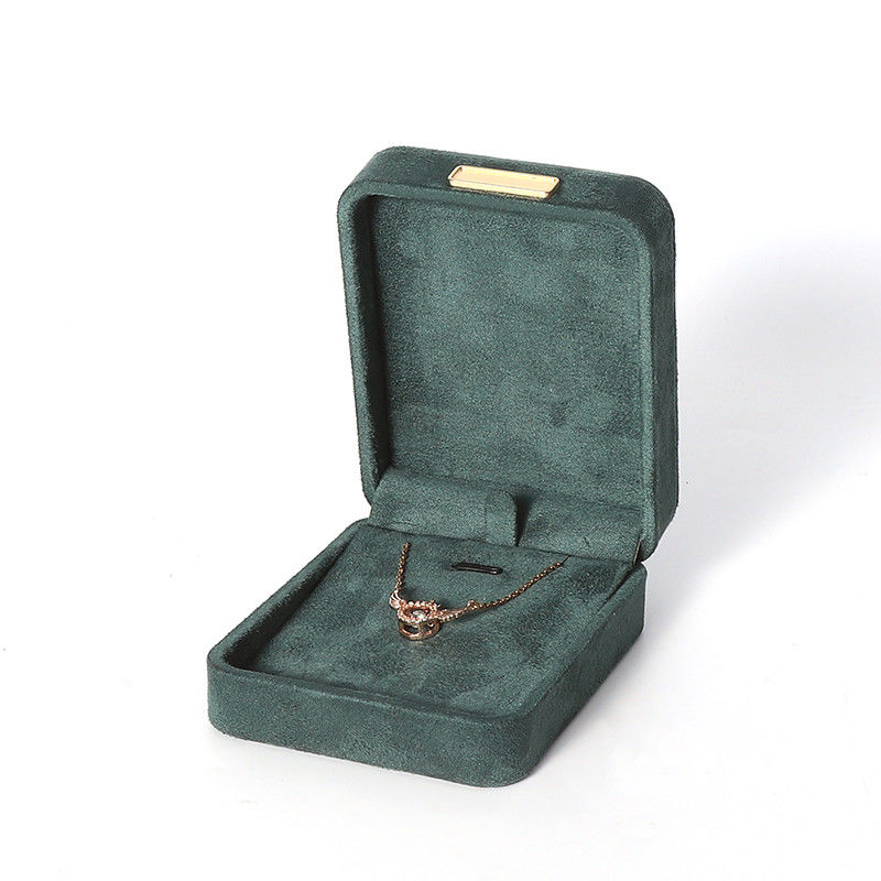 Octagonal army green Velvet Jewelry Box customizable flip Jewellery Box With Golden patch