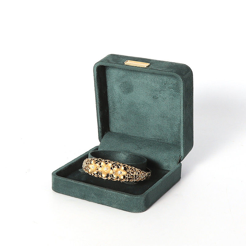 Octagonal army green Velvet Jewelry Box customizable flip Jewellery Box With Golden patch