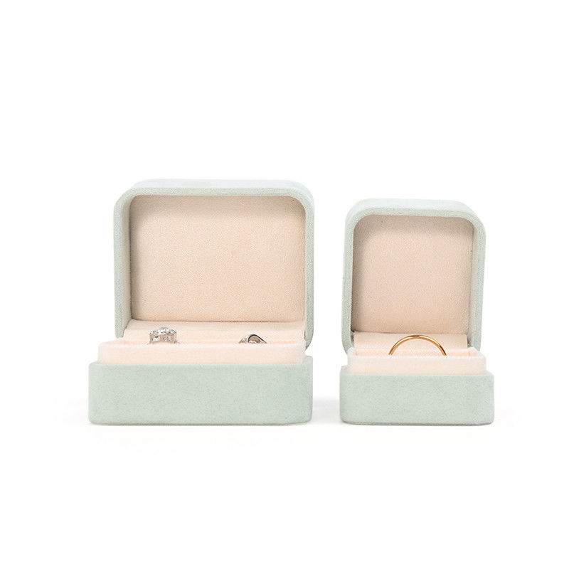 Square light green Velvet Jewelry ring Box customizable Jewellery Box packaging