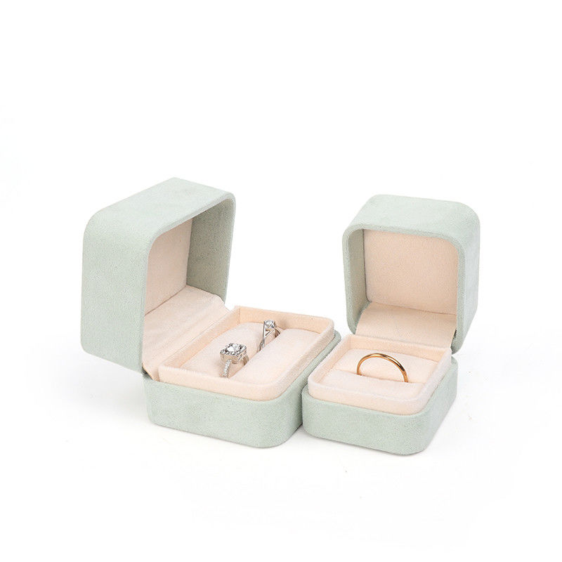 Square light green Velvet Jewelry ring Box customizable Jewellery Box packaging