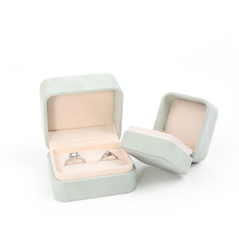 Square light green Velvet Jewelry ring Box customizable Jewellery Box packaging