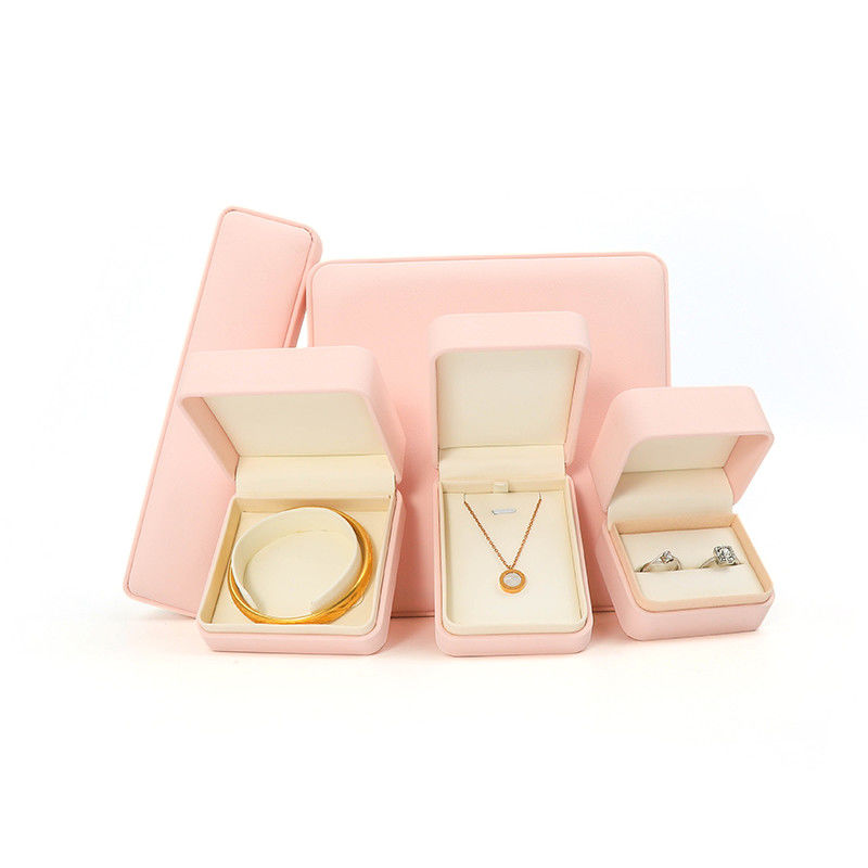 Customizable Premium Pink Leather Jewelry Box For Rings Storage