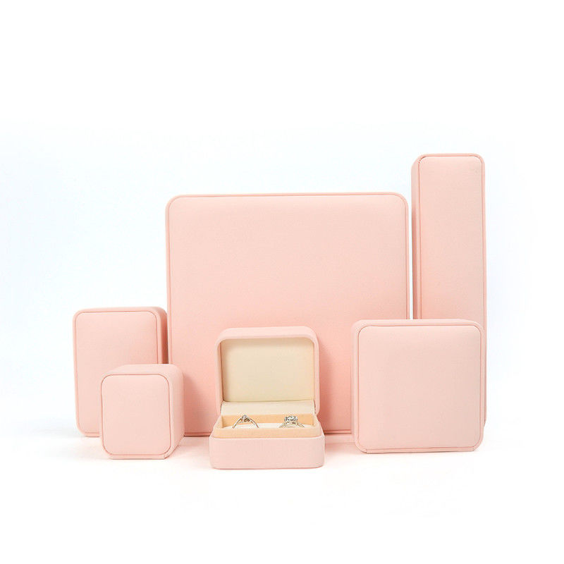 Customizable Premium Pink Leather Jewelry Box For Rings Storage